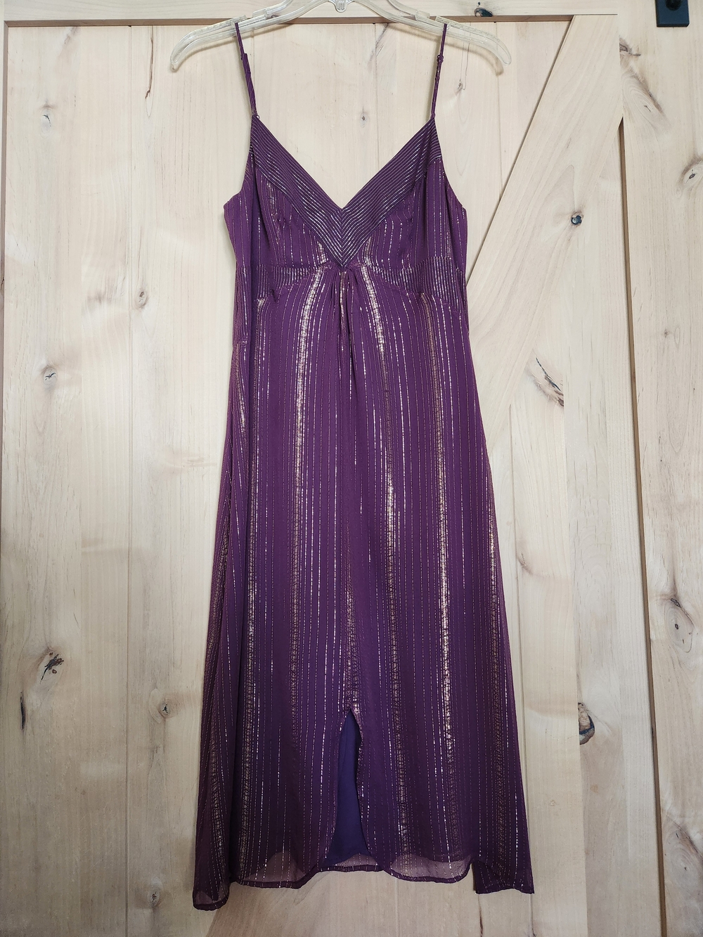 To The Max Purple Metallic Stripe Slip Dress